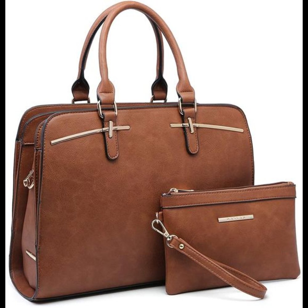 2 Pcs Vegan Leather Women Handbag Wallet Tote Bag Shoulder Bag w/ 3 Compartments